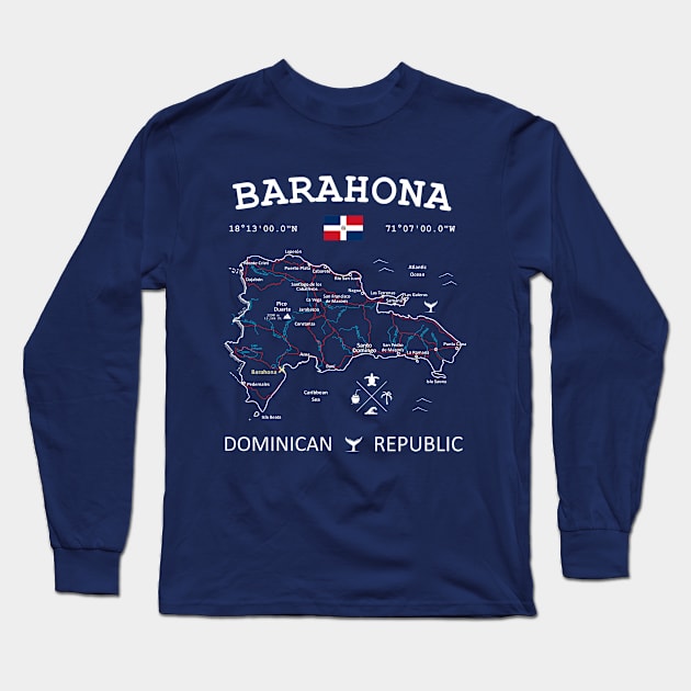 Barahona Dominican Republic Map Long Sleeve T-Shirt by French Salsa